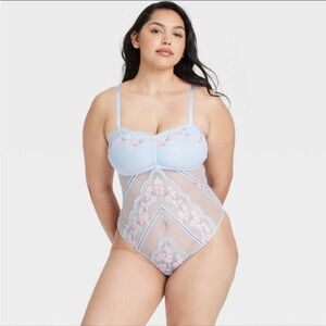 Auden Light Blue Floral Lace Bodysuit